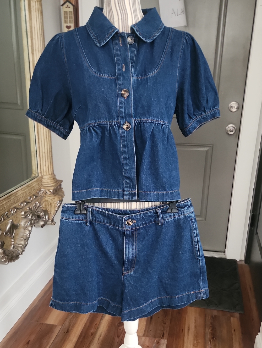 Le Lis Denim Two-Piece Set - Blue Button Front Top & Shorts